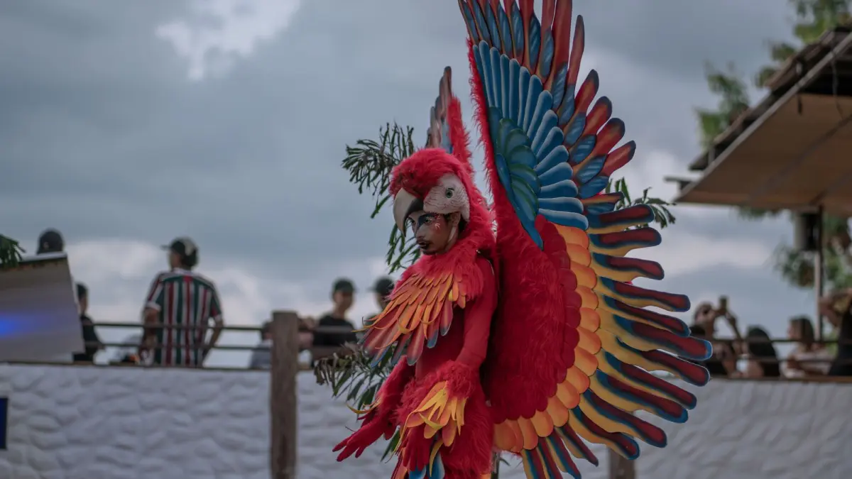 Performance em lira aérea sob luz cênica